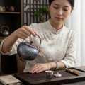 wholesale Pure 999 Fine Silver Elegant Blue Floral Teapot with Wooden Handle-Fine large teapot - Handicraft-0-2