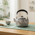 wholesale Pure 999 Fine Silver **Title:** Antique  Dragon Teapot with Intricate Carvings and Black Ribbed Handle-Fine large teapot - Handicraft-0-2