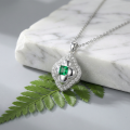 wholesale 925 Sterling Silver Vintage-Inspired Emerald and Silver Quatrefoil Halo Pendant Necklace Wholesale - JewelryODM-0-2