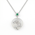 wholesale 925 Sterling Silver Elegant Silver Necklace Wholesale with Translucent White Jade Pendant and Emerald Accents - JewelryODM-0-0