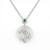 wholesale 925 Sterling Silver Elegant Silver Necklace Wholesale with Translucent White Jade Pendant and Emerald Accents - JewelryODM-undefined