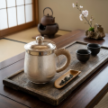 wholesale Pure 999 Handcrafted Textured Silver Tea Mug with Wicker-Wrapped Handle and Bamboo Scoop - Handicraft-0-2