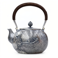 wholesale Pure 999 Elegant  Teapot with Woven Handle and Nature Motifs-Fine large teapot - Handicraft-undefined