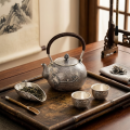 wholesale Pure 999 Elegant  Teapot with Woven Handle and Nature Motifs-Fine large teapot - Handicraft-0-1