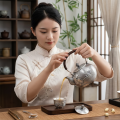 wholesale Pure 999 Elegant  Teapot with Woven Handle and Nature Motifs-Fine large teapot - Handicraft-0-2