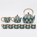 wholesale Pure 999 Vintage Cloisonné Tea Set with Floral Motif and Handwoven Handles - Handicraft-0-0
