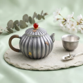 wholesale Pure 999 Fine Silver Elegant  Teapot with Wooden Handle and Gold Accents-exquisite handmade teapot - Handicraft-0-2