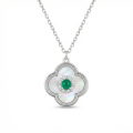 wholesale 925 Sterling Silver Elegant Mother-of-Pearl Quatrefoil Necklaces Wholesale with Emerald and Zircon Accents - JewelryODM-0-0