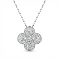 wholesale 925 Sterling Silver Sparkling Zircon-Accented Floral Swirl Pendant Necklaces Wholesale in Polished Sterling Silver - JewelryODM-undefined