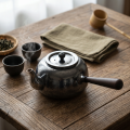 wholesale 999 Pure Silver Hammered Teapot With Wooden Side Handle Kettle-0-2