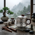 wholesale Pure 999 Fine Silver Elegant  Tea Cup with Engraved Mountain Landscape and Wooden Accents-Premium Tea Mug - Handicraft-0-3