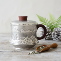 wholesale Pure 999 Fine Silver Elegant  Tea Cup with Engraved Mountain Landscape and Wooden Accents-Premium Tea Mug - Handicraft-0-1