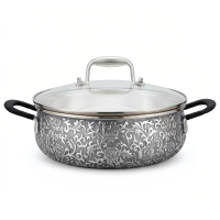 wholesale Pure 999 Fine Silver Elegant Stainless Steel Floral Engraved Pot with Glass Lid-Premium Hot Pot - Handicraft-undefined