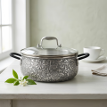 wholesale Pure 999 Fine Silver Elegant Stainless Steel Floral Engraved Pot with Glass Lid-Premium Hot Pot - Handicraft-0-1
