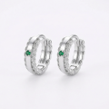 wholesale 925 Sterling Silver Elegant Silver Green Emerald and Cubic Zirconia Huggie Hoop Earrings Wholesale - JewelryODM-0-0