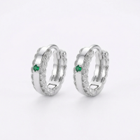 wholesale 925 Sterling Silver Elegant Silver Green Emerald and Cubic Zirconia Huggie Hoop Earrings Wholesale - JewelryODM-undefined