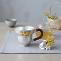 wholesale Pure 999 Fine Silver Handcrafted Hammered Silver Tea Cup with Floral Engraving and Wooden Handle - Handicraft-0-1