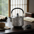 wholesale Pure 999 Fine Silver Elegant  Peony Teapot with Wooden Handle-Fine Teapot with Handle - Handicraft-0-1