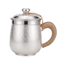 wholesale Pure 999 Handcrafted Textured Silver Tea Mug with Wicker-Wrapped Handle and Bamboo Scoop - Handicraft-0-0