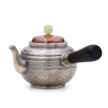 wholesale Pure 999 Fine Silver Elegant Hand-Hammered  Teapot with Wooden Handle and Jade Knob-Fine side-handled teapot - Handicraft-0-0