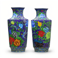 wholesale Pure 999 Blue Enamel Gold-Trimmed Floral Teapot with Traditional Design-Fine Filigree Indigo Vase - Handicraft-undefined