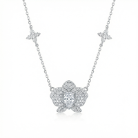 wholesale 925 Sterling Silver Elegant Zircon Orchid Pendant Necklaces Wholesale with Pear-Cut Center Stone - JewelryODM-undefined