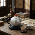 wholesale Pure 999 Fine Silver Elegant Handcrafted Silver Teapot with Intricate Floral Engravings and Vibrant Red Finial - Handicraft-0-1