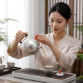 wholesale Pure 999 Fine Silver Elegant Handcrafted Silver Teapot with Intricate Floral Engravings and Vibrant Red Finial - Handicraft-0-3