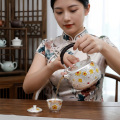 wholesale Pure 999 Fine Silver Ornate Handcrafted Silver Teapot Featuring Intricate Floral Relief and Woven Handle - Handicraft-0-2
