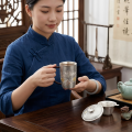 wholesale 999 Pure Silver Sunflower Embossed Mug Gold Plated Center Rattan Wrapped Handle-0-2