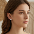 wholesale 925 Sterling Silver Sparkling Cubic Zirconia Cherry Stud Earrings Wholesale with Marquise Leaf Accents - JewelryODM-0-3