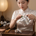 wholesale 999 Pure Silver Teapot Embossed Floral Gold Plated Jade Knob Wooden Handle-0-1