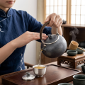wholesale Pure 999 Fine Silver Handcrafted Hammered Metal Teapot with Bamboo Handle and Lion Knob-Fine large teapot - Handicraft-0-3