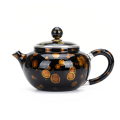 wholesale Pure 999 Fine Silver Elegant Handcrafted Black Ceramic Teapot with Radiant Amber Spot Glaze and Silver Trim - Handicraft-0-0