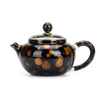 wholesale Pure 999 Fine Silver Elegant Handcrafted Black Ceramic Teapot with Radiant Amber Spot Glaze and Silver Trim - Handicraft-undefined