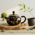 wholesale Pure 999 Fine Silver Elegant Handcrafted Black Ceramic Teapot with Radiant Amber Spot Glaze and Silver Trim - Handicraft-0-3