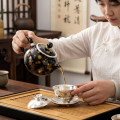 wholesale Pure 999 Fine Silver Elegant Handcrafted Black Ceramic Teapot with Radiant Amber Spot Glaze and Silver Trim - Handicraft-0-1