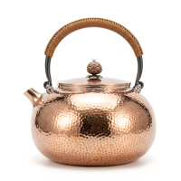 wholesale Pure 999 Fine Silver Handcrafted Teapot with Hammered Texture and Woven Handle Floral Lid Knob-Fine large teapot - Handicraft-undefined