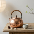 wholesale Pure 999 Fine Silver Handcrafted Teapot with Hammered Texture and Woven Handle Floral Lid Knob-Fine large teapot - Handicraft-0-2