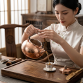 wholesale Pure 999 Fine Silver Handcrafted Teapot with Hammered Texture and Woven Handle Floral Lid Knob-Fine large teapot - Handicraft-0-3
