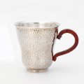 wholesale Pure 999 Handcrafted Hammered Metal Mug with Wooden Handle-Premium Master Cup - Handicraft-0-0