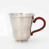 wholesale Pure 999 Handcrafted Hammered Metal Mug with Wooden Handle-Premium Master Cup - Handicraft-undefined
