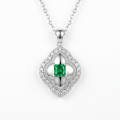 wholesale 925 Sterling Silver Vintage-Inspired Emerald and Silver Quatrefoil Halo Pendant Necklace Wholesale - JewelryODM-0-0