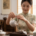 wholesale 999 Pure Silver Teapot Embossed Peony Flower Bamboo Handle Green Jade Lid Knob-0-2