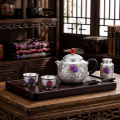 wholesale Pure 999 Fine Silver Exquisite Handcrafted Silver Teapot with Colorful Enamel Floral Details and Red Gemstone Finial - Handicraft-0-3