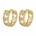 wholesale 925 Sterling Silver Elegant Heart-Shaped Cubic Zirconia Double Band Huggie Hoop Earrings - JewelryODM-0-0