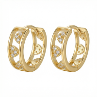 wholesale 925 Sterling Silver Elegant Heart-Shaped Cubic Zirconia Double Band Huggie Hoop Earrings - JewelryODM-undefined
