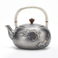 wholesale Pure 999 Fine Silver Exquisite Hand-Engraved Silver Teapot with Traditional Dragon Motif and Elegant Wood Handle - Handicraft-0-0