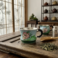 wholesale Pure 999 Fine Silver Elegant Cloisonné Enamel Lotus Flower Silver Cup with Handcrafted Bamboo Style Handle - Handicraft-0-1