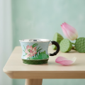 wholesale Pure 999 Fine Silver Elegant Cloisonné Enamel Lotus Flower Silver Cup with Handcrafted Bamboo Style Handle - Handicraft-0-2